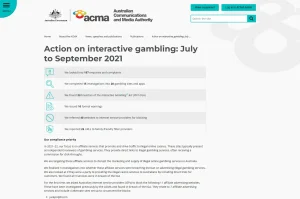 ACMA report page showing regulatory action involving Jackpot Jill